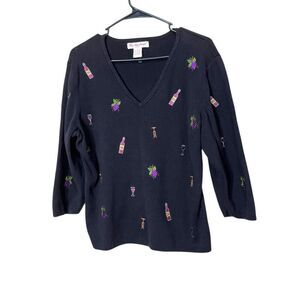 Vintage Lily‎ Stanhope Wine Theme Embroidered Sweater Size Large